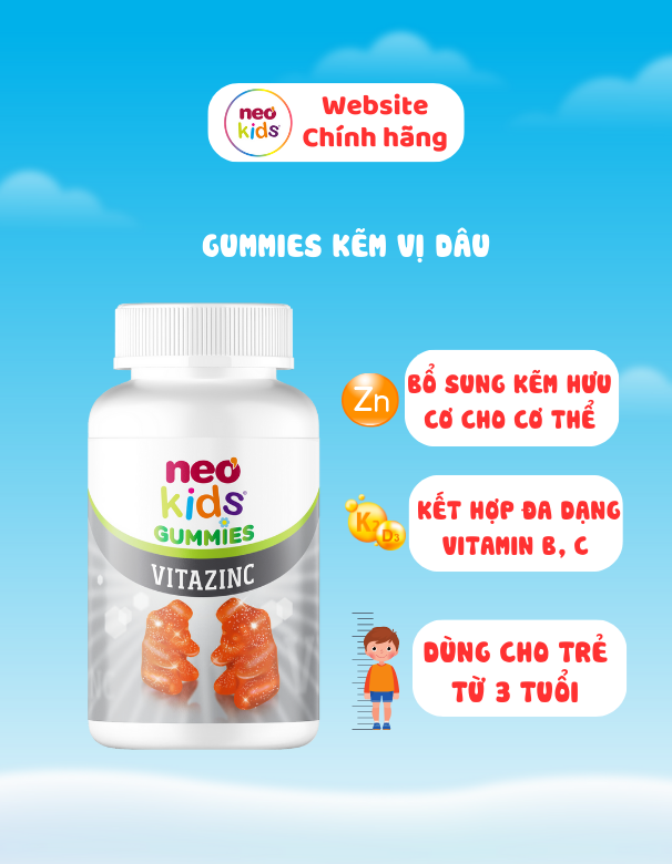 TPBVSK Neo Kids Gummies Kẽm hữu cơ con gấu - Hỗ trợ bé ăn ngon, tăng cường sức đề kháng