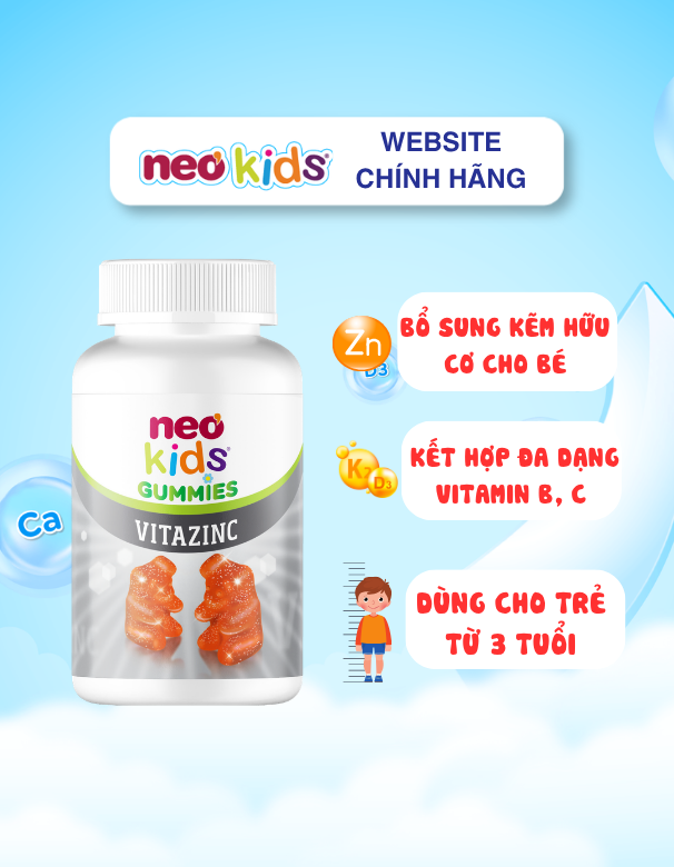 TPBVSK Neo Kids Gummies Kẽm hữu cơ con gấu - Hỗ trợ bé ăn ngon, tăng cường sức đề kháng - MS: 3